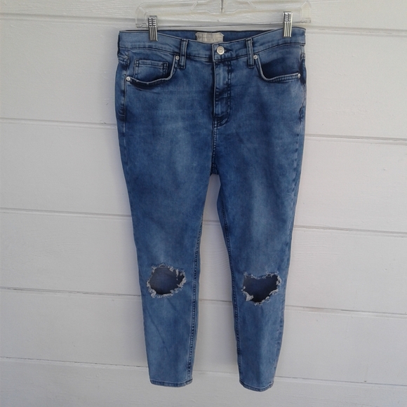 Free People Blue Jeans Distressed High Waist 31 - Picture 6 of 8